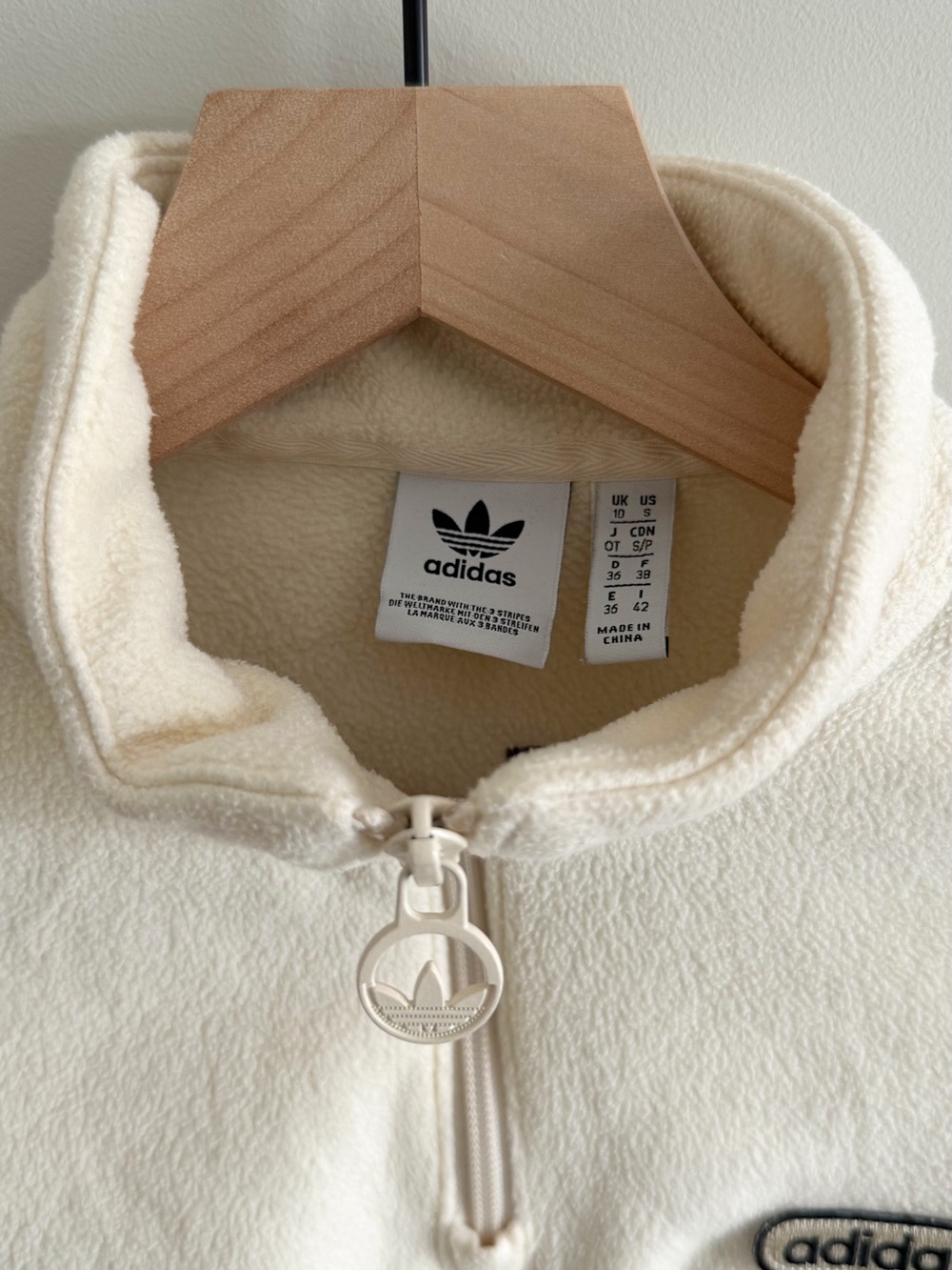 Adidas Retro Luxury 1/4 Zip Cropped Sweater in Cream - Picture 6 of 9